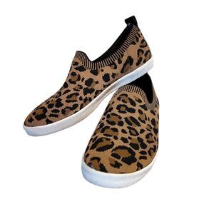 Nautica Sunchaser Brown Black Leopard Print Canvas Slip On Sneakers Size 7.5